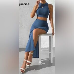 SHEIN Textured Blue 2 Piece Set